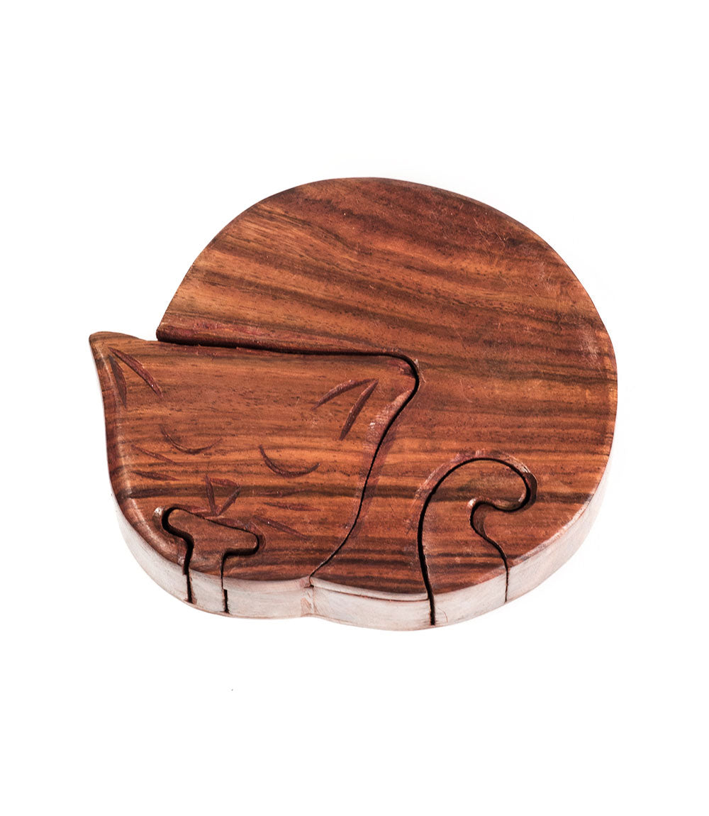 Matr Boomie - Handmade Wooden Sleeping Cat Keepsake Puzzle Box
