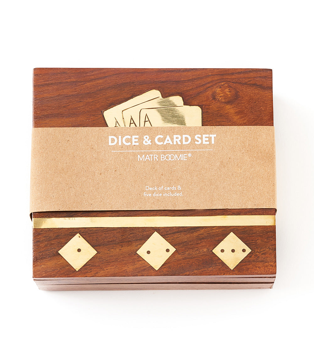 Matr Boomie - Handmade Wooded Game Night Box (5 Dice, Playing Cards)