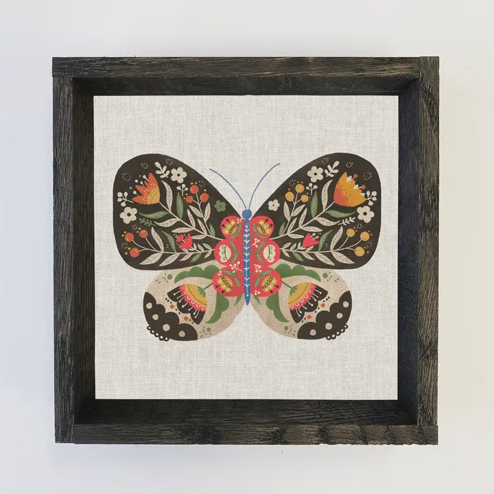 Folksy Butterfly Flowers Wall Art 6x6