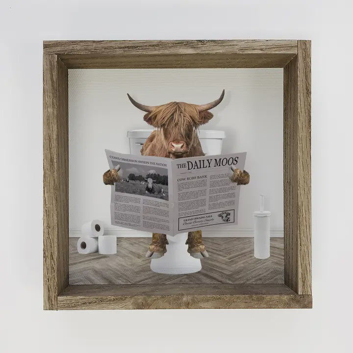Highland Cow On Toilet Bathroom Art 6x6
