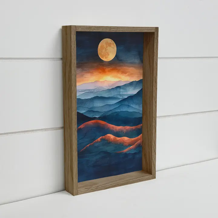 Moon Rising Over Mountains Art 6x10