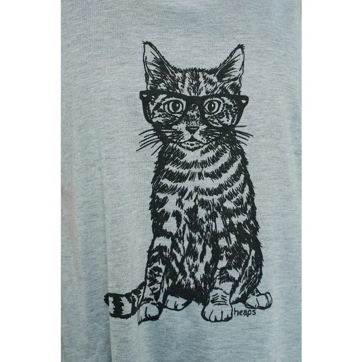 SM Wardrobe - Women's Cat Wearing Glass Print Tank Top