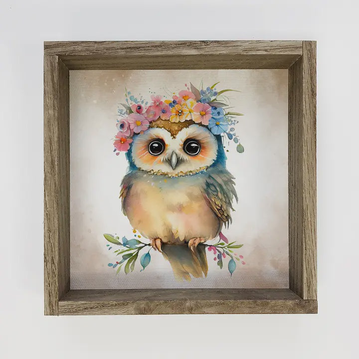 Cute Flower Owl Nursery Wall Art 11x11