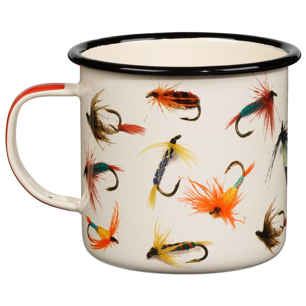 Enamel mug fly fishing