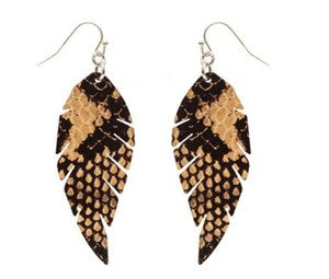Leather Fish Hook Snake Skin Earrings