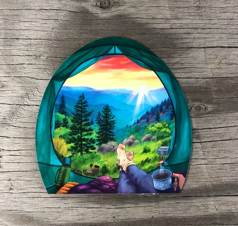 Sticker Art - Tent View Mountains Sticker