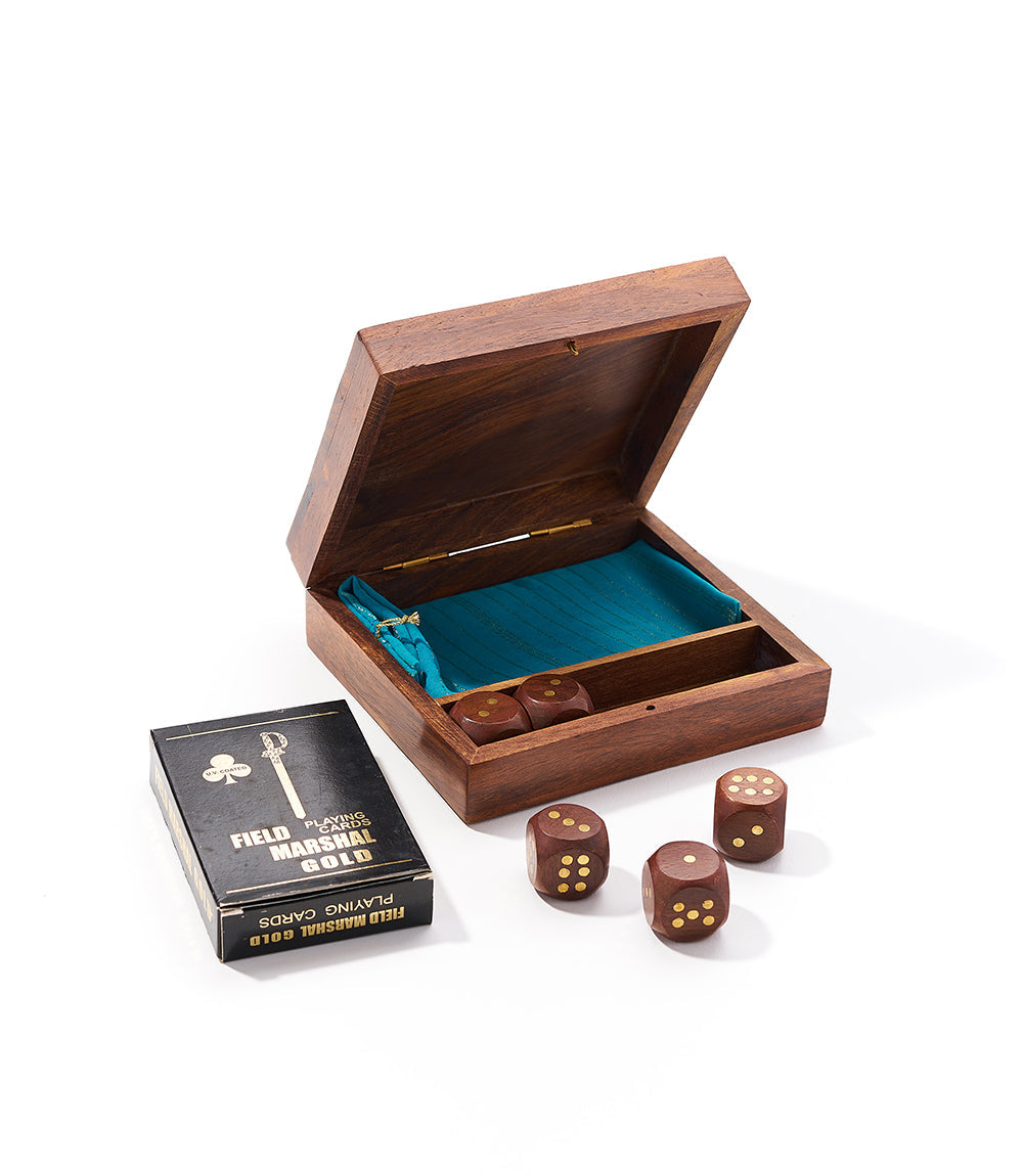 Matr Boomie - Handmade Wooded Game Night Box (5 Dice, Playing Cards)