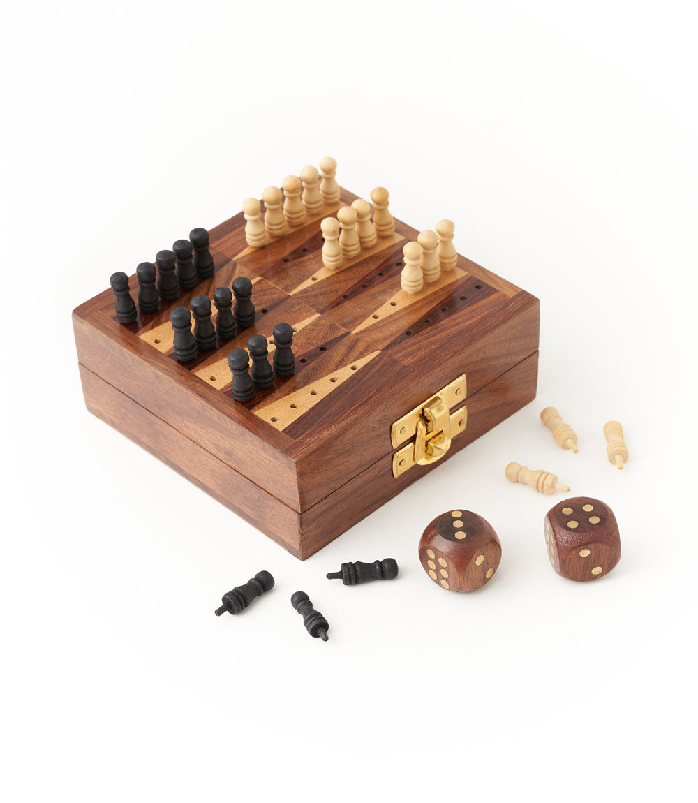 Matr Boomie - Handmade Rosewood Mini Travel Backgammon Game