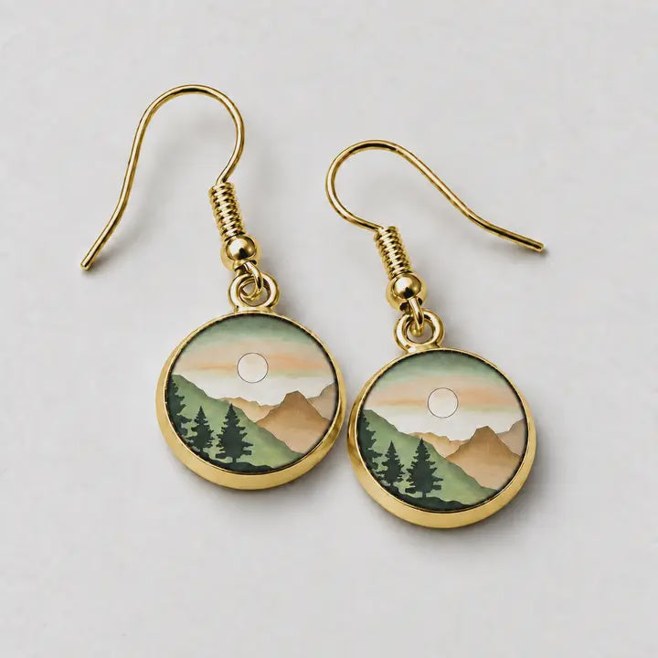 Vintage Adventures - Mountain Small Wood Dangle Earrings