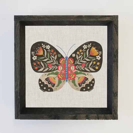 Folksy Butterfly Flowers Wall Art 6x6