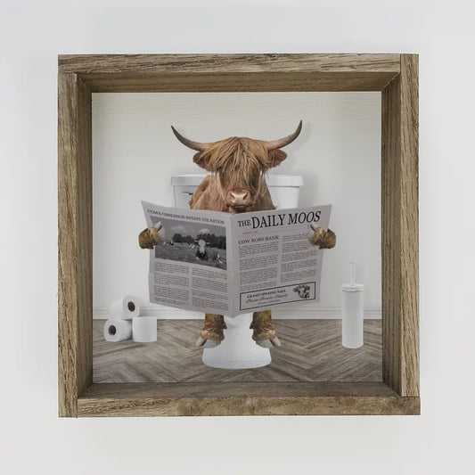 Highland Cow On Toilet Bathroom Art 6x6