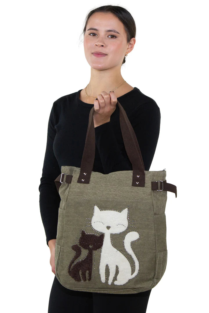 Comeco Inc - Lovely Cats With Faux Fur and Studs Tote Bag