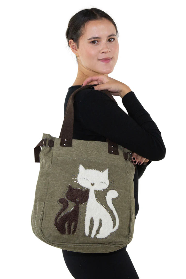 Comeco Inc - Lovely Cats With Faux Fur and Studs Tote Bag