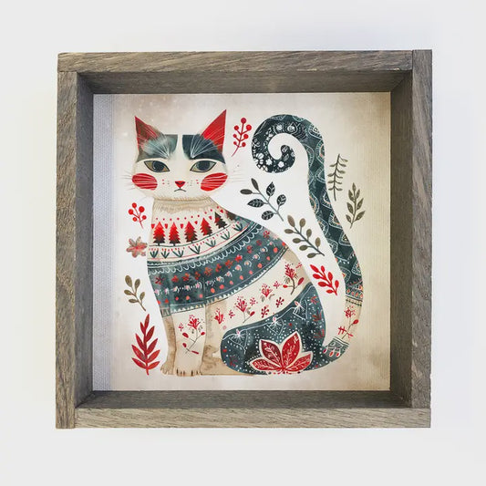 Scandi Watercolor Winter Cat Art 6x6