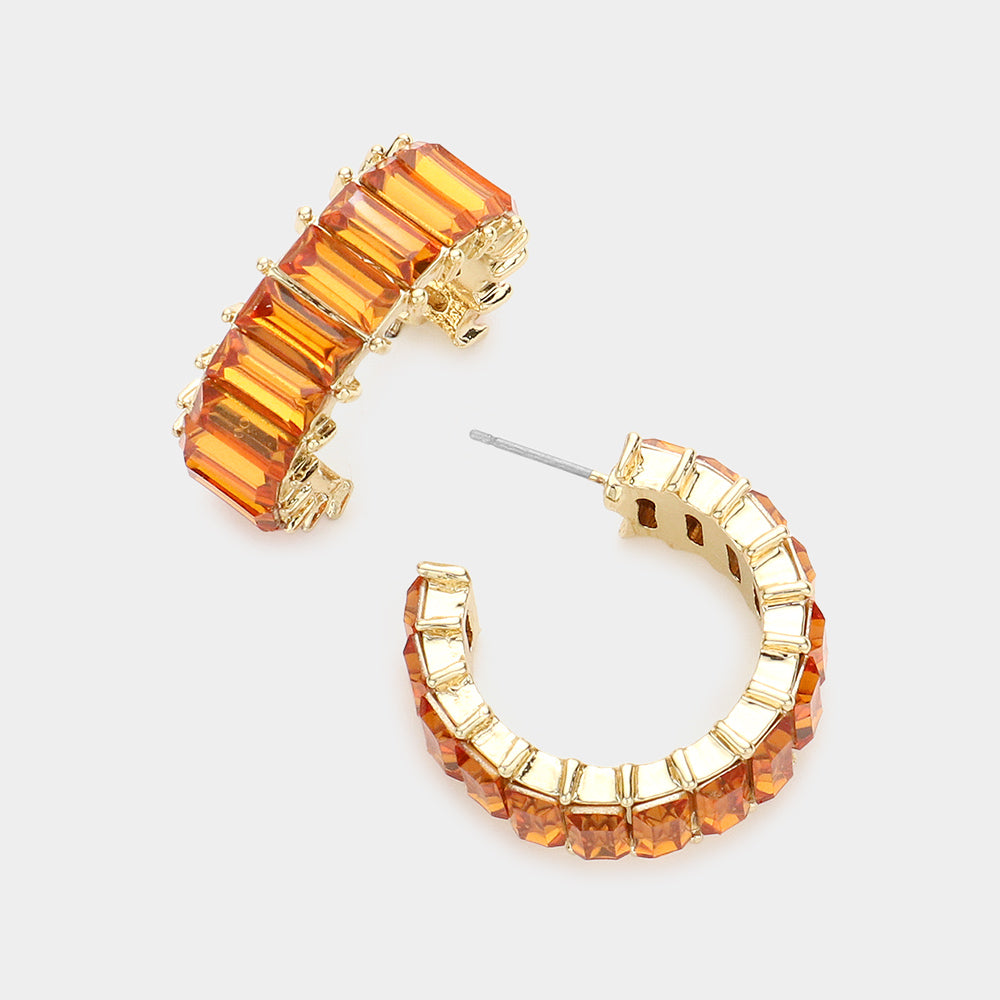 Baguette Stone Cluster Hoop Earrings