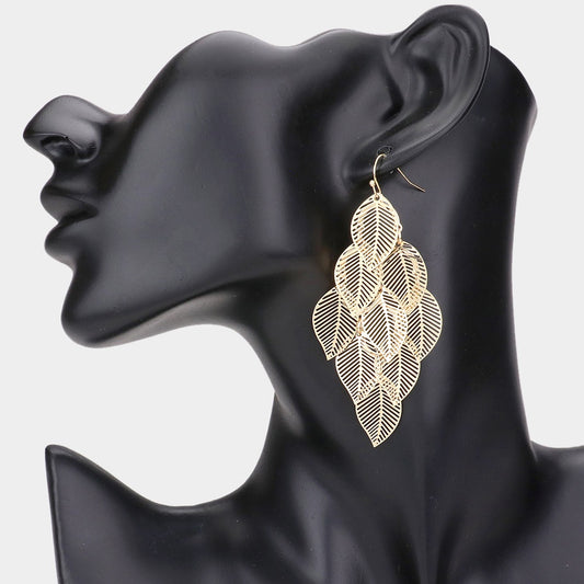 Metal Leaf Cluster Vine Earrings