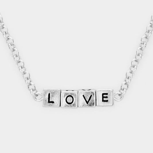 LOVE Metal Cube Pendant Necklace