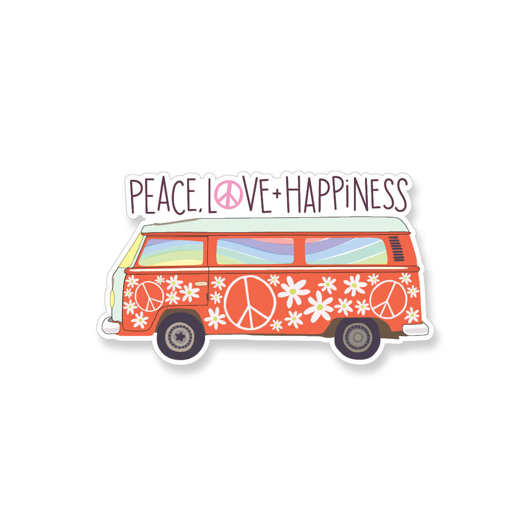 Apartment 2 Cards - Peace, Love, Happiness Bus Vinyl Sticker