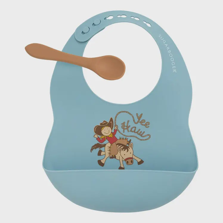 Ore' Originals - Fresh & Messy Silicone Bib & Spoon Yee Haw