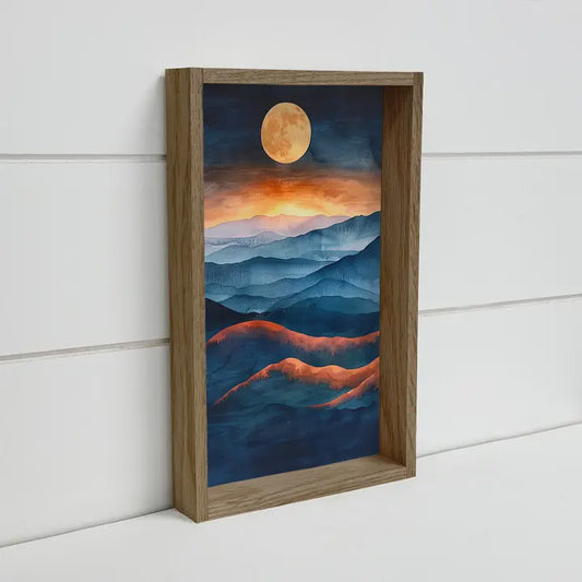 Moon Rising Over Mountains Art 6x10