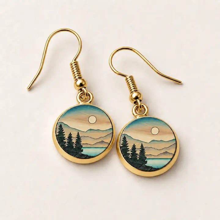 Vintage Adventures - Mountain Small Wood Dangle Earrings