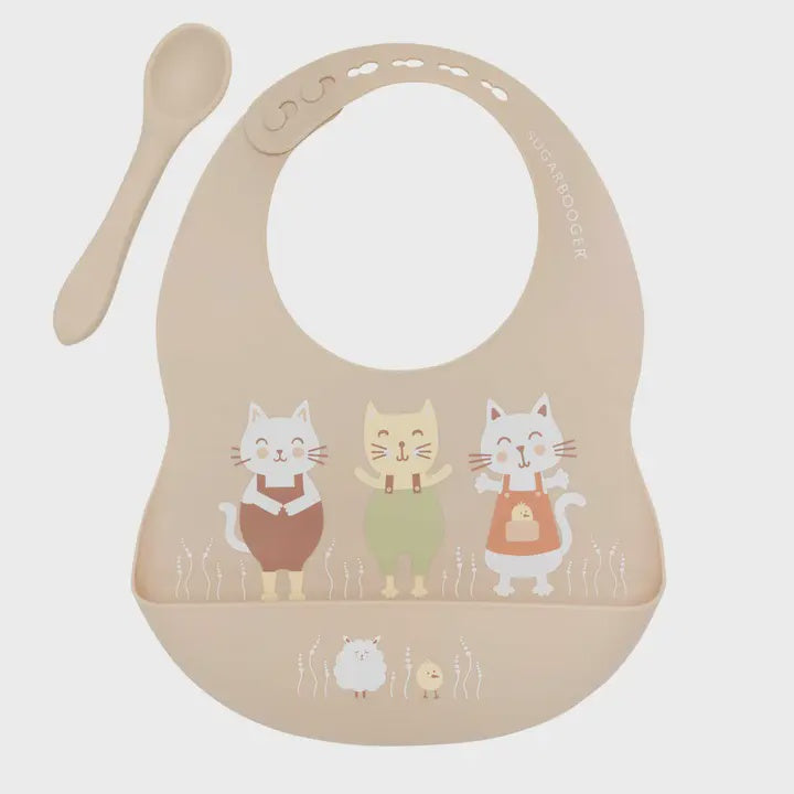Ore' Originals - Fresh & Messy Silicone Bib & Spoon Set Prairie Kitty