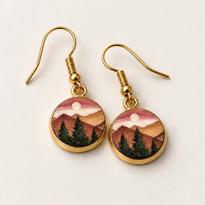 Vintage Adventures - Mountain Small Wood Dangle Earrings