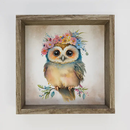 Cute Flower Owl Nursery Wall Art 11x11