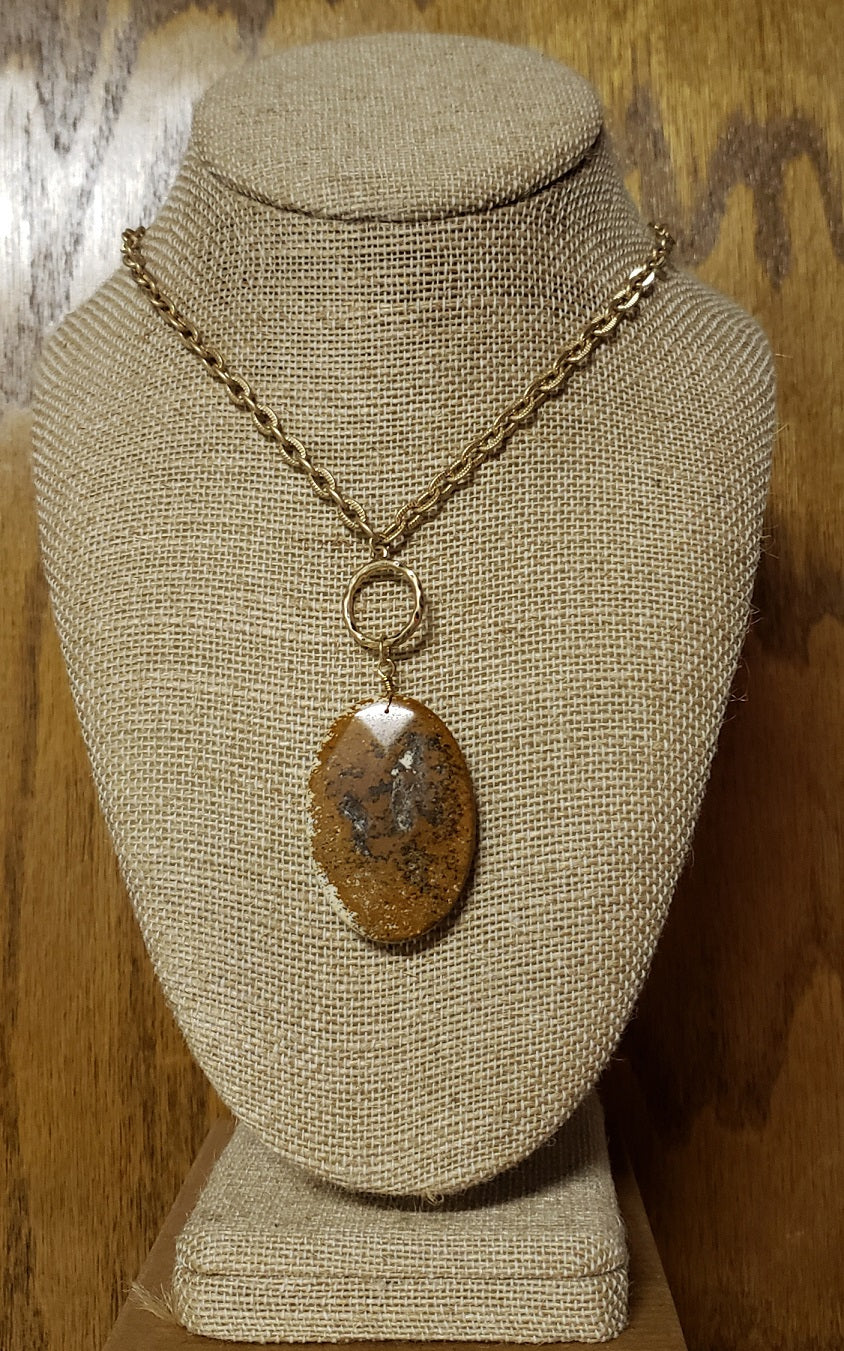 Gold Necklace with 2 Sided Stone