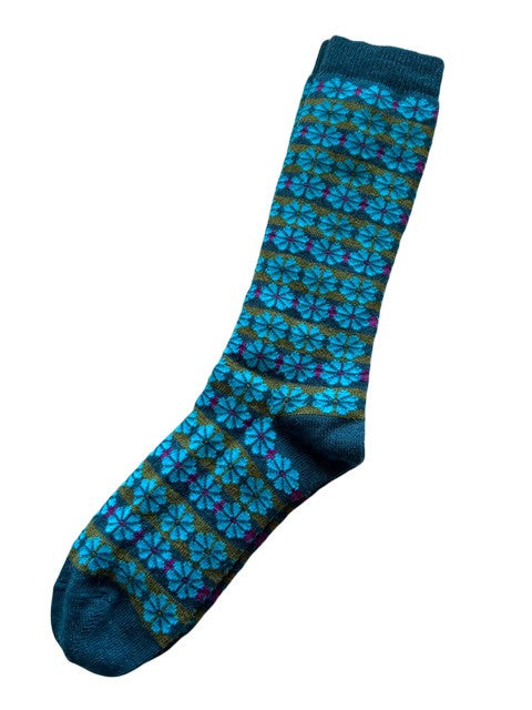 Alpaca Pin Wheel Floral Stripe Socks