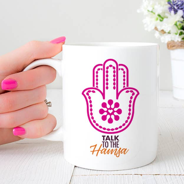 Talk to the Hamsa Mug - Pink